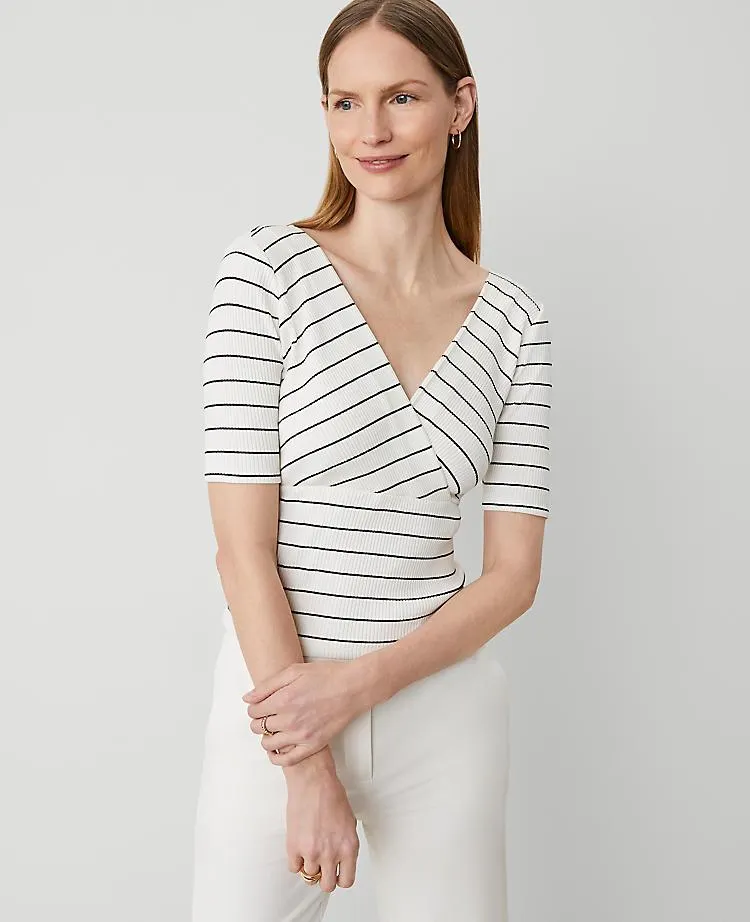 Striped Crossover Neck Top