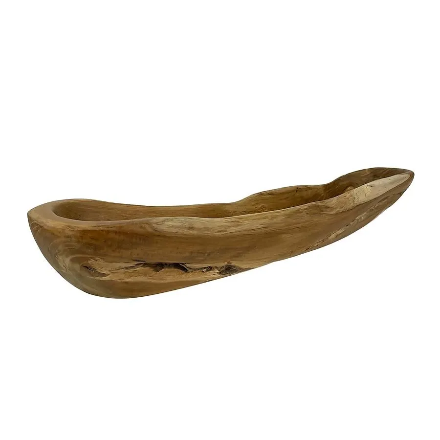 Things2Die4 Hand-Carved Wooden Bowl - 23 Inch x 6.5 Inch x 3.5 Inch - Light Brown Stained - Decorative Fruit Bowl or Centerpiece - Handmade Artisan Craft for Dining Table or Home Decor
