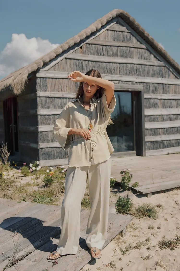 LINEN BLEND STRAIGHT TROUSERS