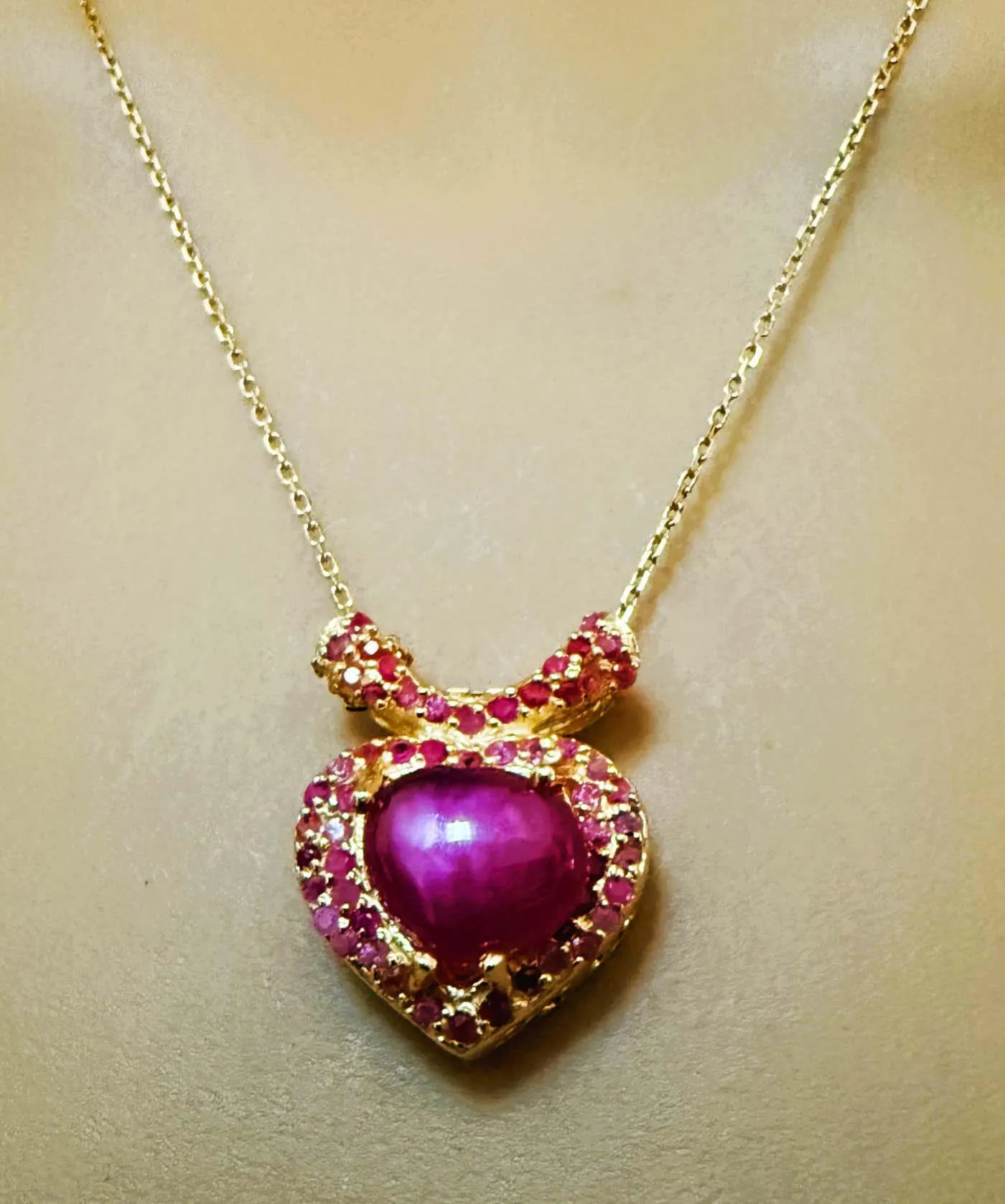 New 2.63 Carat Heart Ruby & Diamond Cut Ruby 14k Y Gold PL Sterling Necklace