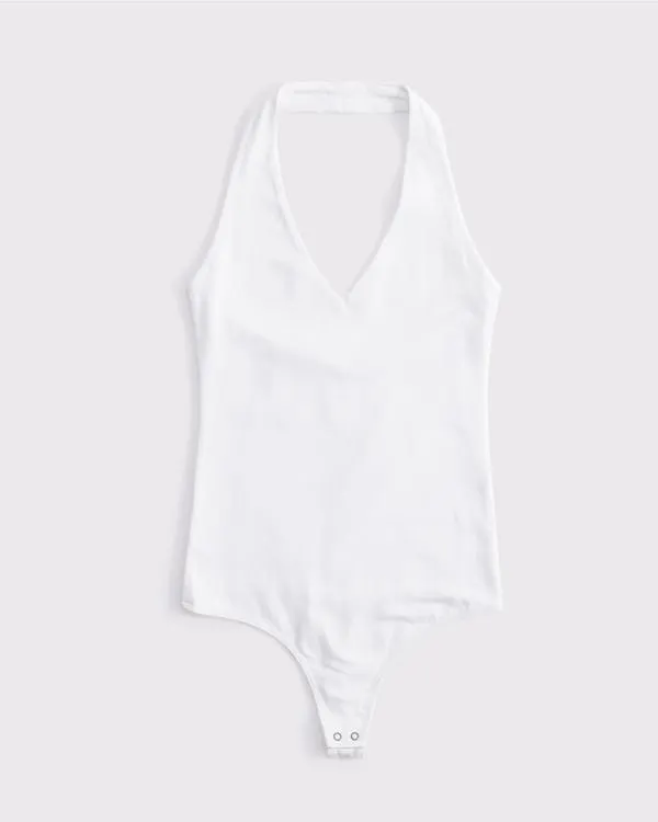 Cotton-Blend Seamless Fabric Halter Bodysuit