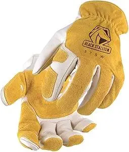 Revco Black Stallion 97SW Mens/Womens Leather Work/Drivers Gloves With Reinforced Palm, Elastic Wristband, Large, Yellow/White