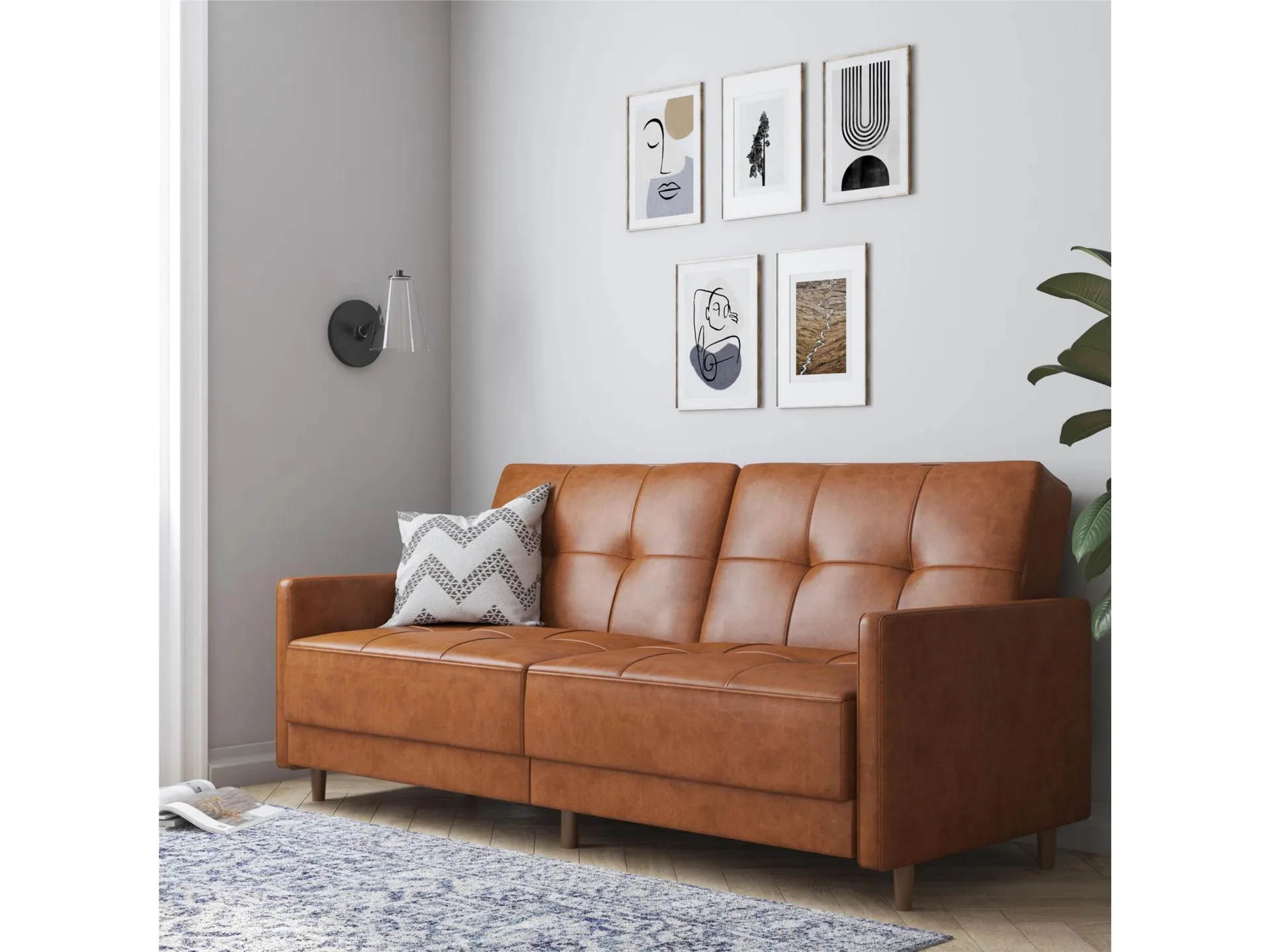 Atwater Living Adam Coil Futon, Camel Faux Leather