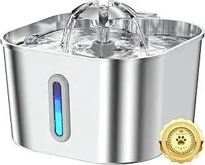 Cat Water Fountain Stainless Steel, 2.2L/74oz Cat Fountain with Quiet Pump, Automatic Pet Water Dispenser, Ideal for Multi-pet Homes, Fresh & Clean Water for Cats and Dogs