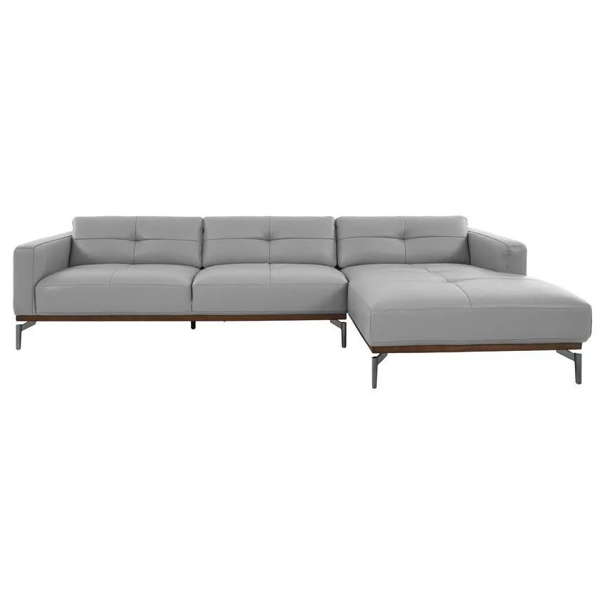 Nate Gray Leather Corner Sofa w/Right Chaise