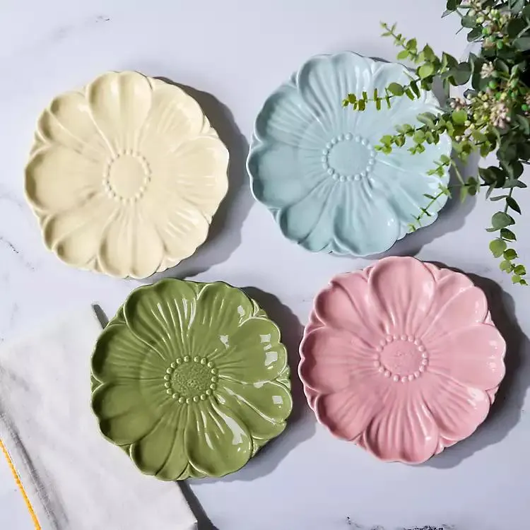 Multicolor Flower Petal Salad Plates, Set of 4