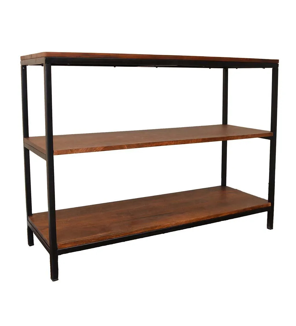 30" High Three-Shelf Wood and Metal Bookcase/Console - Chestnut