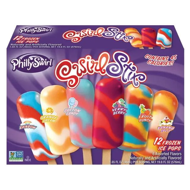 PhillySwirl SwirlStix Assorted Flavors Ice Pops 12 - 1.65 fl oz Packs