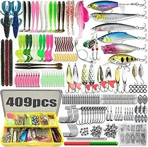 CATCHRO 409 Pcs Tackle Box Set with Fishing Lures - Comprehensive Fishing Tackle Box for All Skill Levels, Perfect for Freshwater and Saltwater Angling