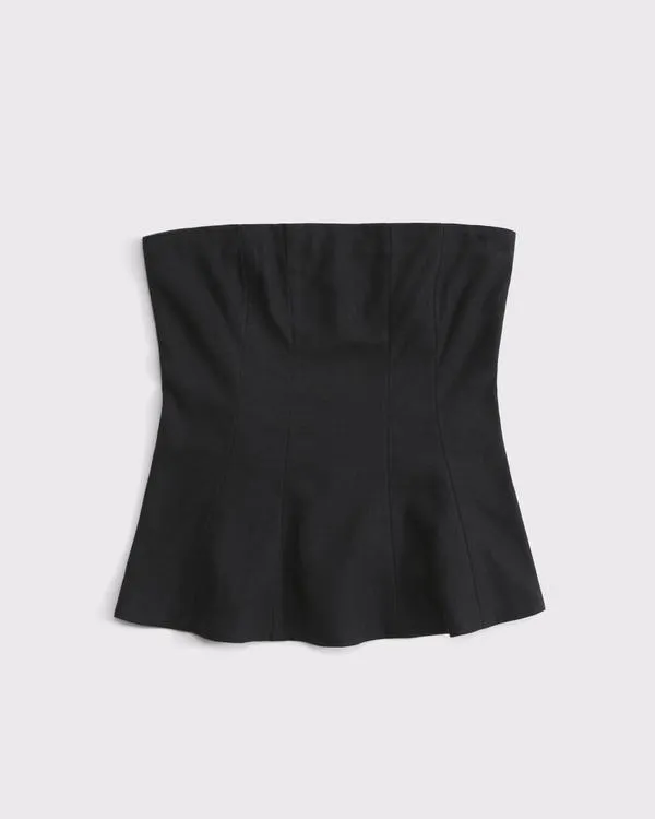 Linen-Blend Strapless Peplum Top