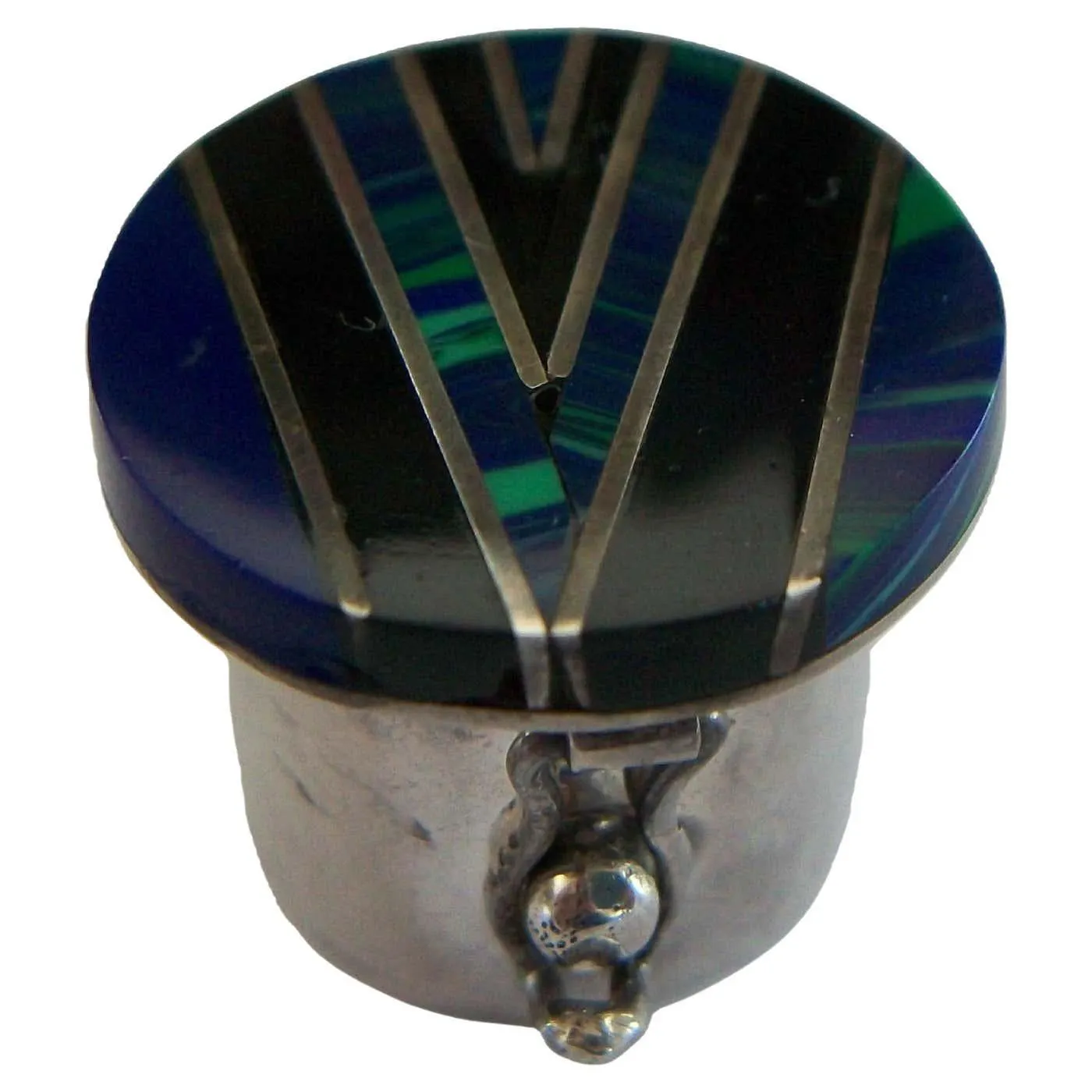 Vintage Lapis Lazuli, Onyx & Sterling Silver Pill Box - Mexico - Circa 1970's