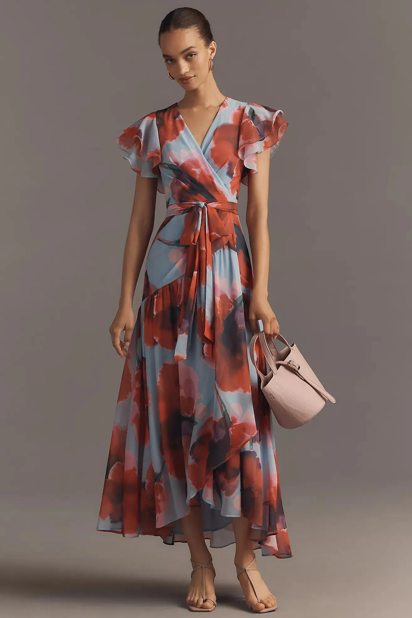 Hutch Zola Short-Sleeve Ruffle Wrap Midi Dress