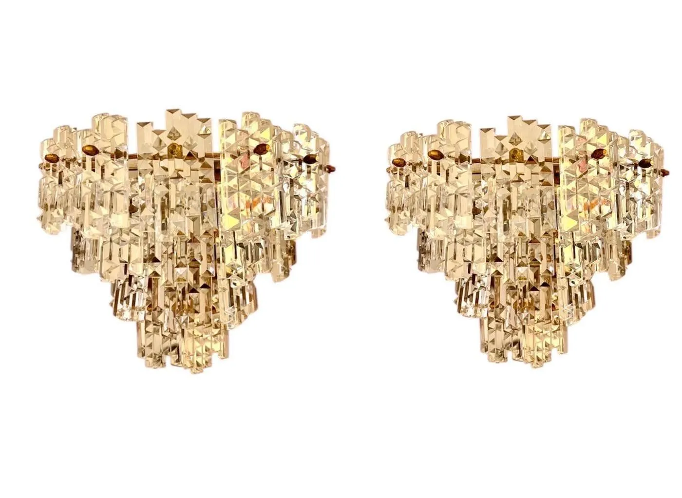 Kinkeldey Pair Wall Lighting Glass Cut with Brass Structure XL, Austria, 1970