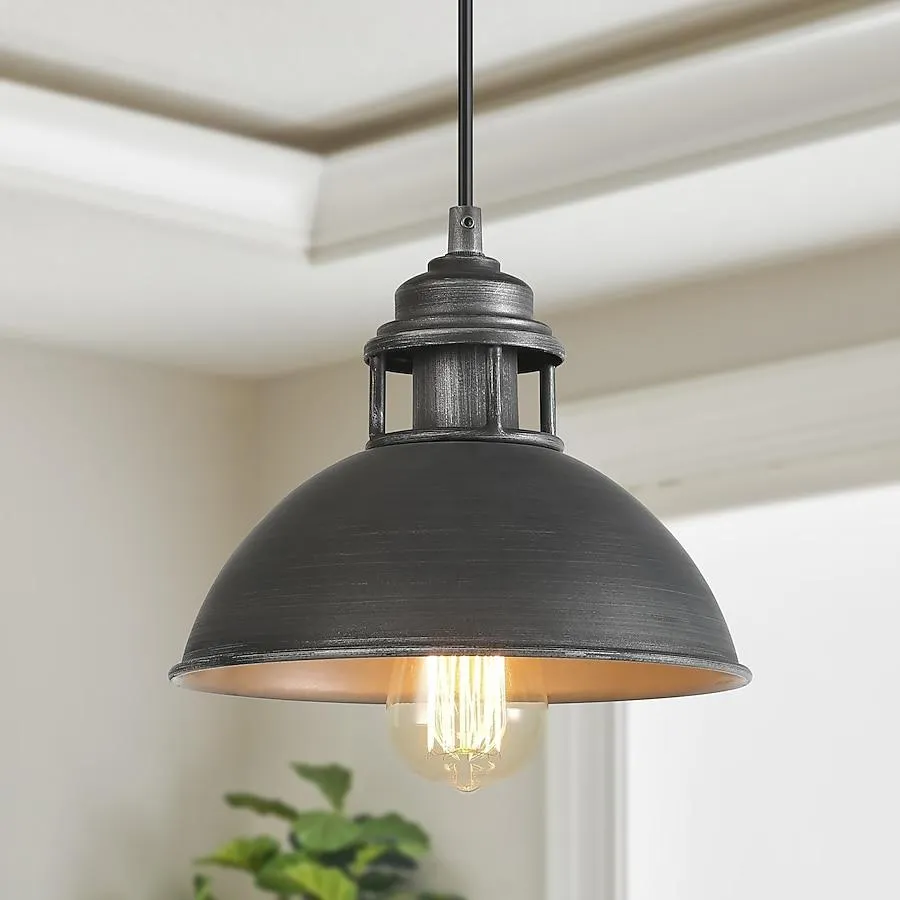 LNC Donnish 1 -Light Matte Black and Brushed Aged Gray Industrial Barn Farmhouse Dome Mini Hanging Kitchen island light