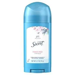 Secret Antiperspirant and Deodorant for Women, 24hr Sweat & Odor Protection, PH Balanced Protection, Gentle on Skin, Wide Solid, Powder Fresh Scent, 2.7 oz