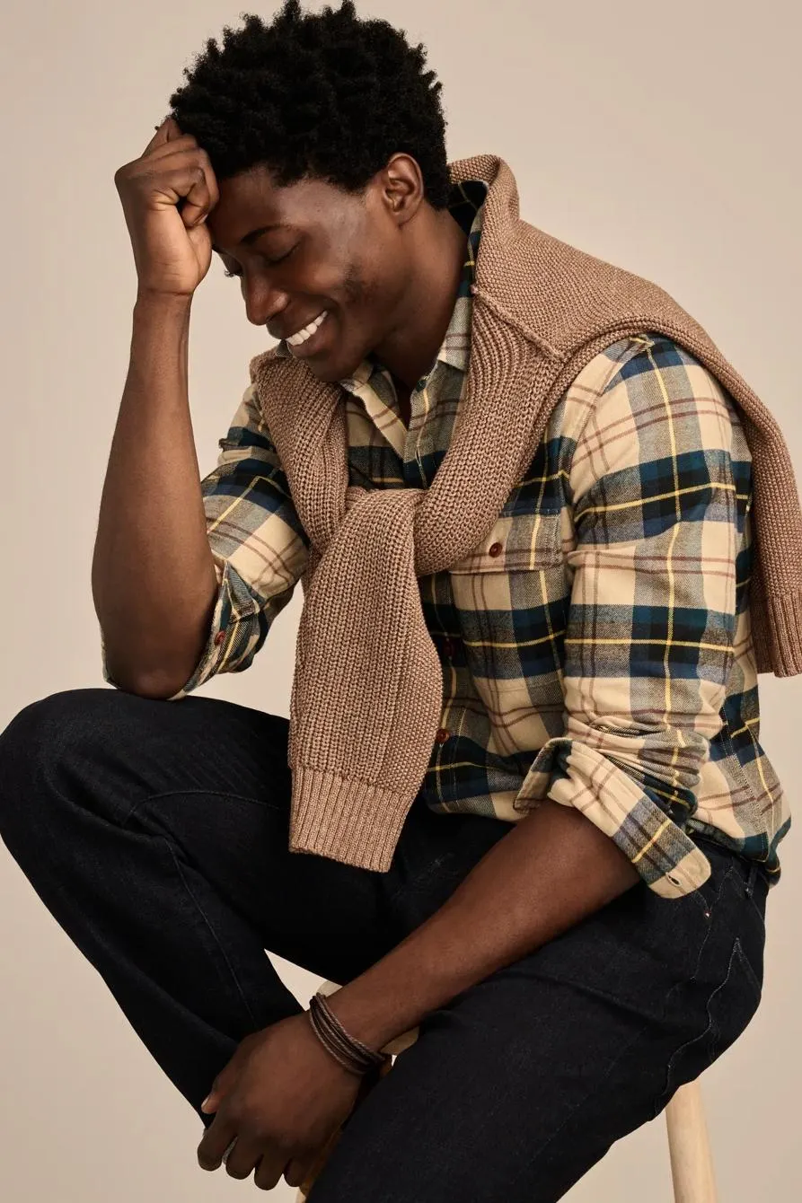 brushed twill plaid long sleeve utility shirt