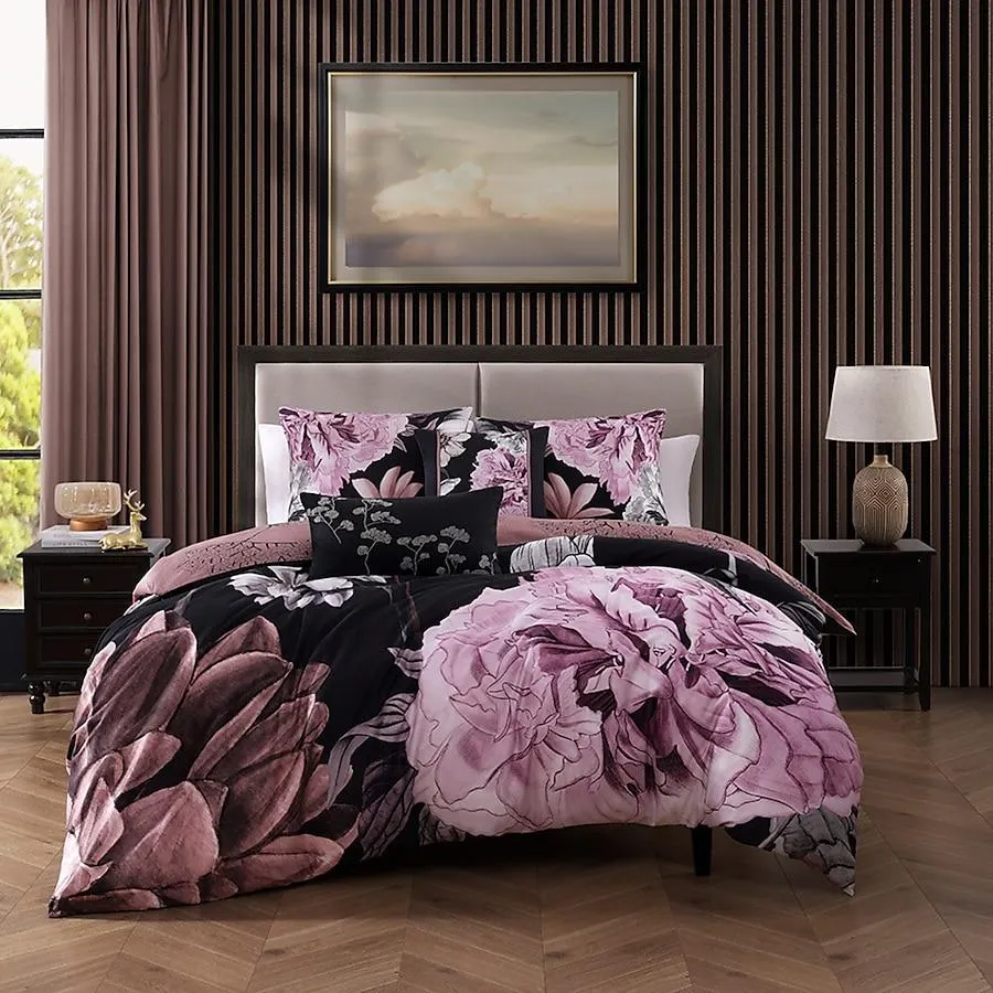 BEBEJAN Midnight Meadow Black Floral Reversible Queen Comforter Cotton