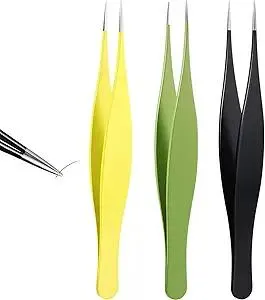 3 Pcs Tweezers for Ingrown Hair Remover Sharp Blackhead Remover Stainless Steel Tweezers Precision Eyebrow and Shards(Black, Yellow, Green)