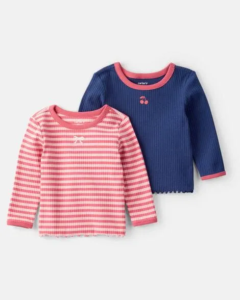 Baby Girl 2-Pack Long-Sleeve Tops - Blue/Pink