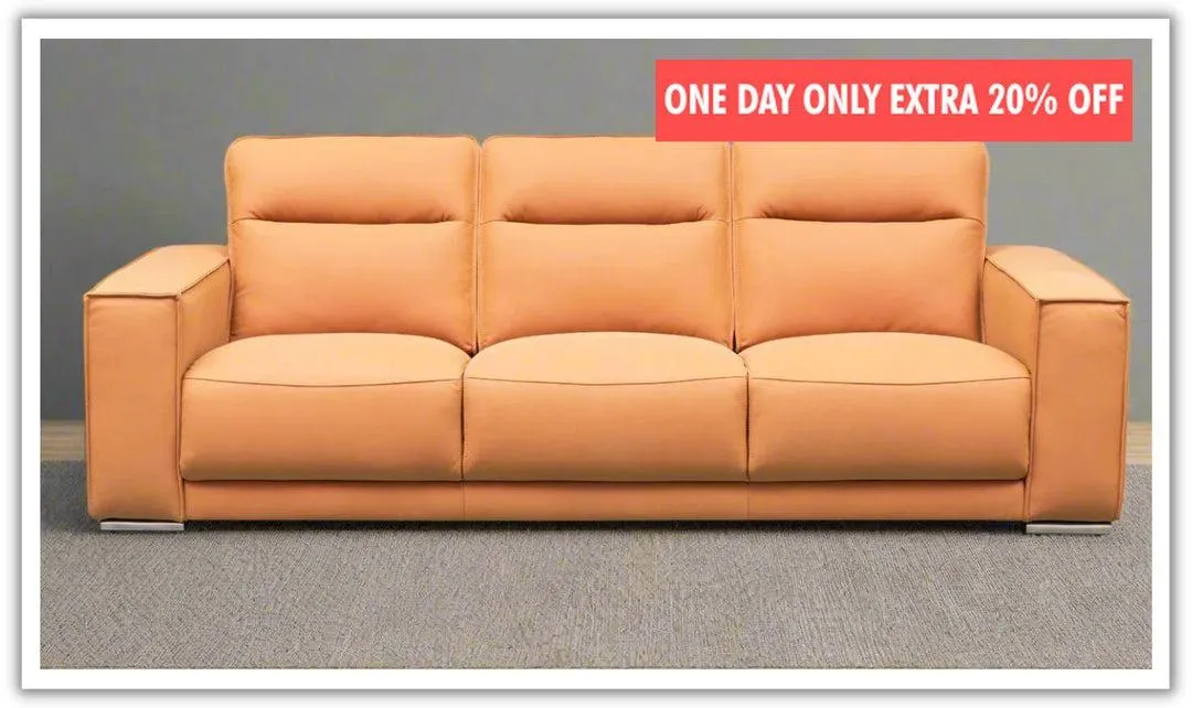 Klaussner Grazia 3-Seater Tufted Leather Sofa with Track Arms In Orange