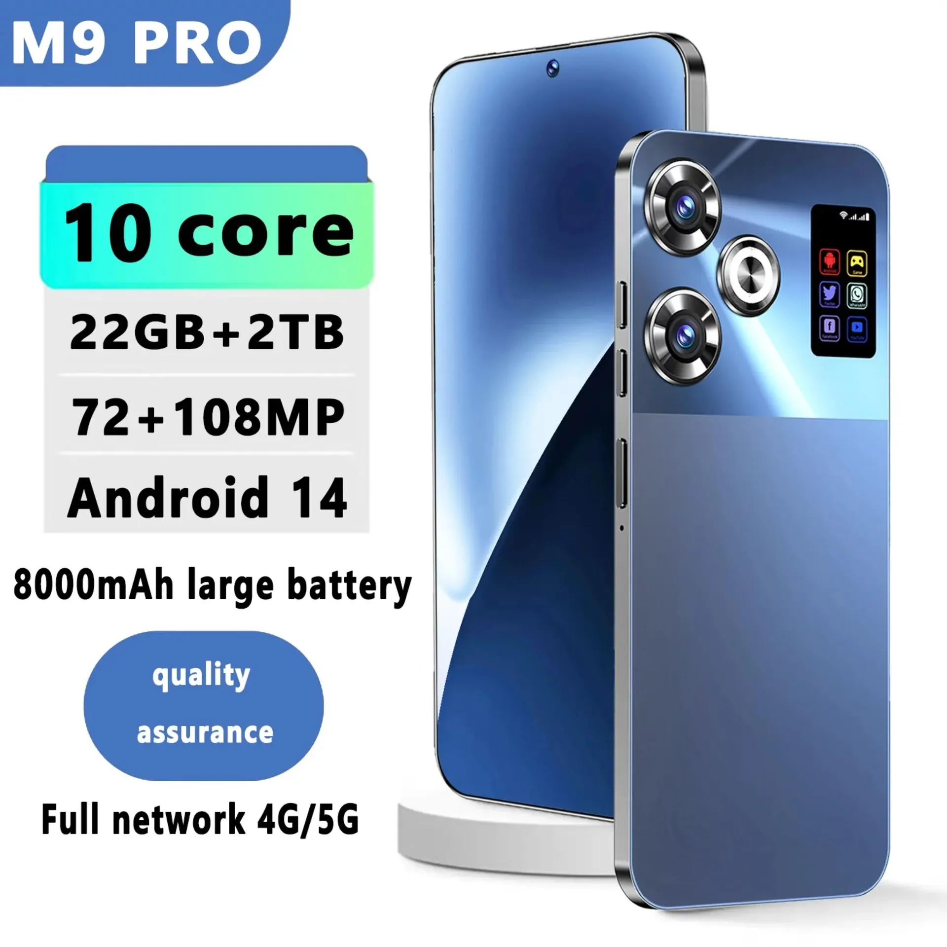 Teléfono inteligente original M9 RRO de 7.3 pulgadas, 16 GB + 1 TB, Snapdragon 8 Gen3, versión global, Android 14, 72 GB + 108 MP, 4G/5G, NFC.