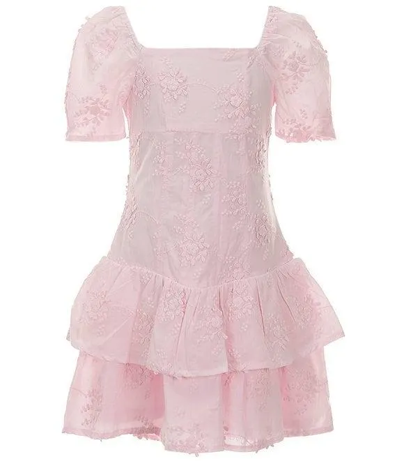 Big Girls Mini Embroidered Lace Tiered Dress