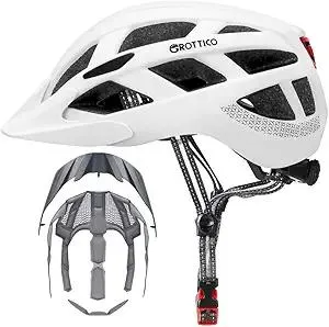 Adult-Men-Women Bike Helmet with Light - Mountain Road Bicycle Helmet with Replacement Pads & Detachable Visor