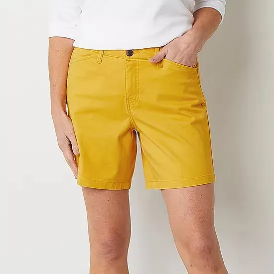 St. John's Bay Womens Mid Rise Secretly Slender 7" Chino Short