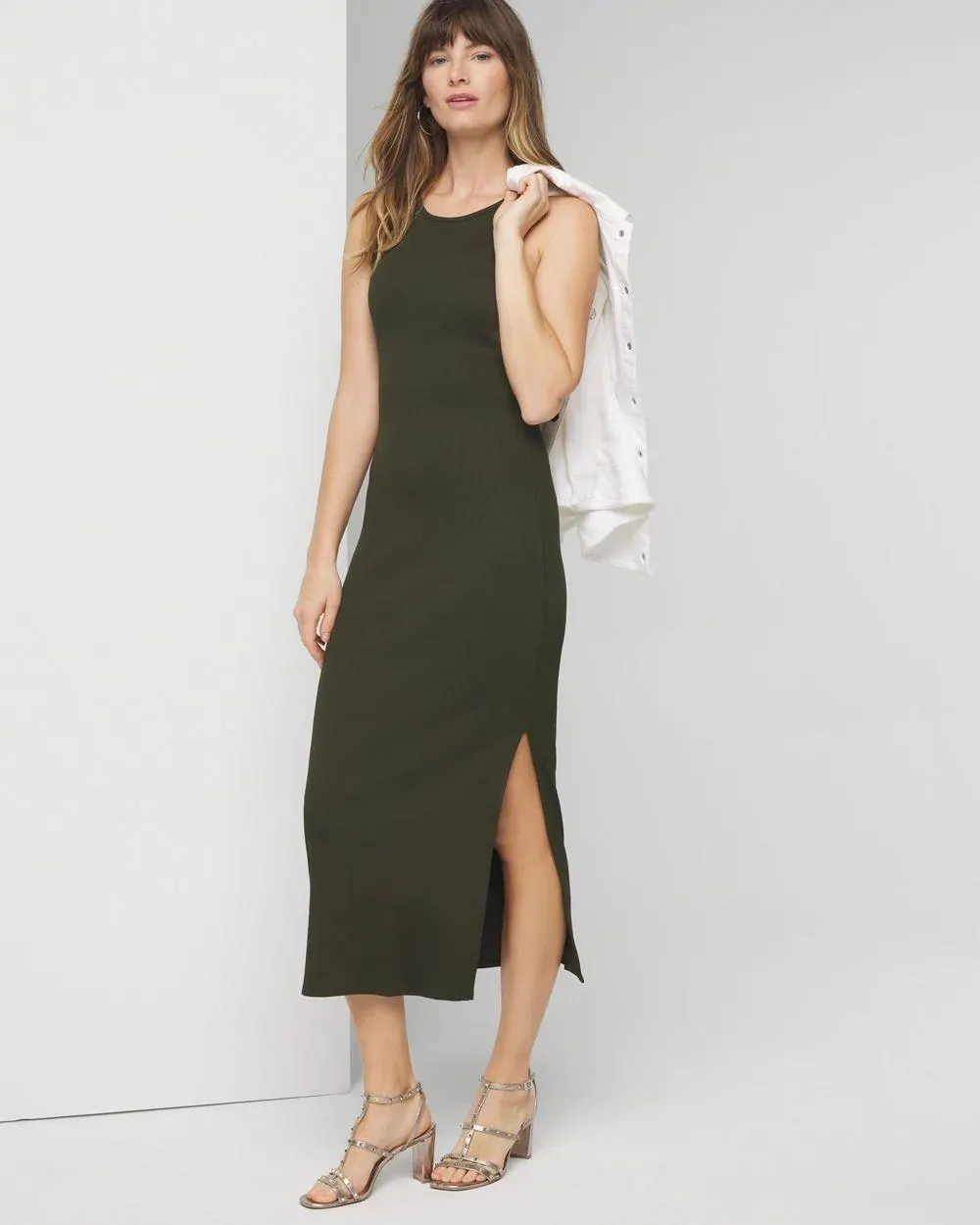 WHBM ® FORME Rib Sleeveless Midi Dress