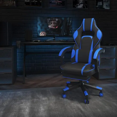 X40 Gaming Chair Racing Ergonomic Computer Chair with Fully Reclining Back/Arms, Slide-Out Footrest, Massaging Lumbar - Black/Blue