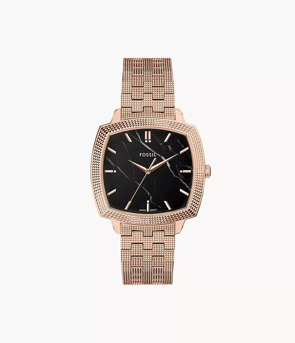 Nick Jonas x Fossil Machine Luxe Marble Three-Hand Rose Gold-Tone Stainless Steel Watch