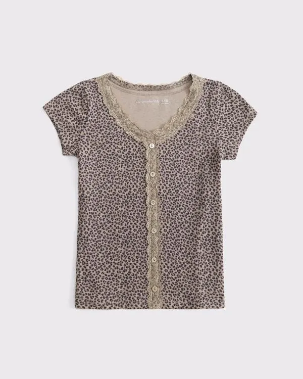 lace-trim button-through tee