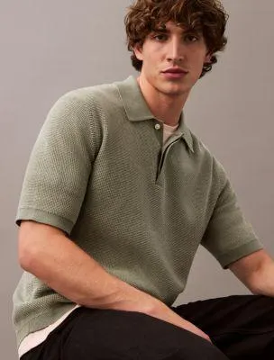 Smooth Cotton Waffle Sweater Polo Shirt