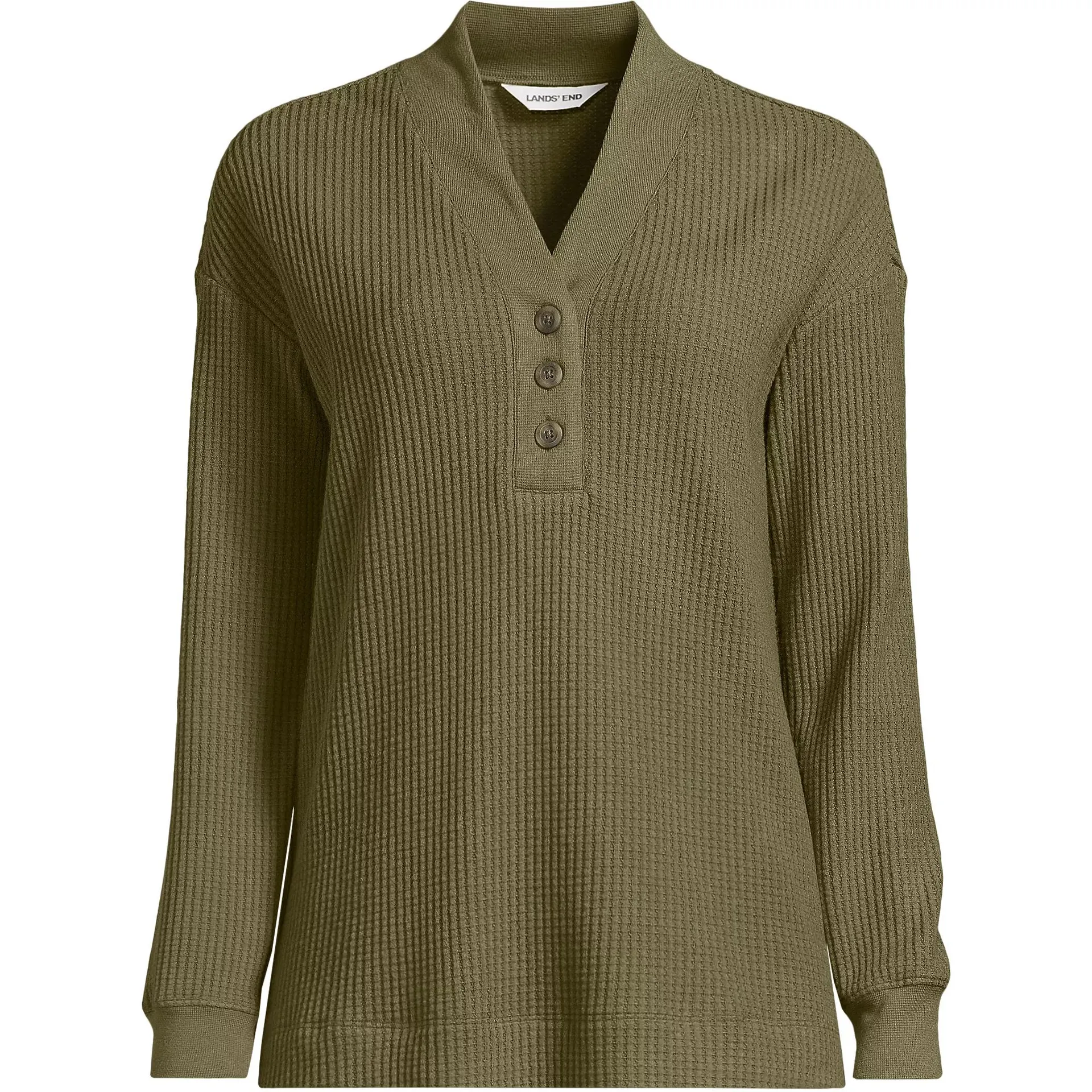Women's Long Sleeve Waffle Shawl Collar Henley
