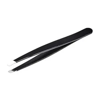 Amazon Basics Slant Tip Tweezer - Professional Stainless Steel Tweezer for Effective Hair Removal, Ideal for Daily Beauty Regimen, with Travel Case, 1-Pack, Black