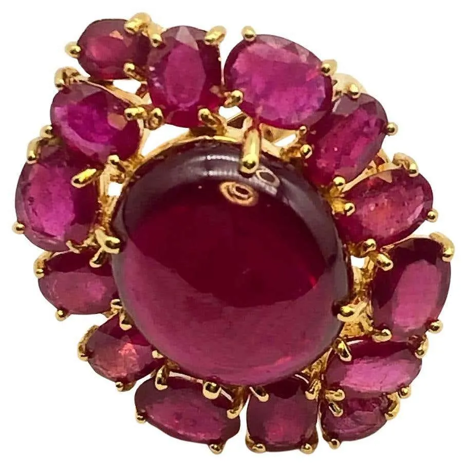 Bochic “Orient” Natural Ruby Cocktail Ring Set In 18K Gold & Silver with Certifi