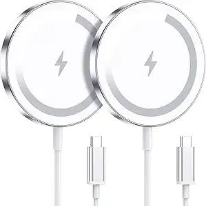 for Apple Mag-Safe Charger 2 Pack, Magnetic Wireless Charger for iPhone 17/17 Pro/17 Pro Max/Air/16 15 14 13 12 Pro Max Plus mini, Charging Pad for Airpods Pro 3 2,Strong Magnet, Silver