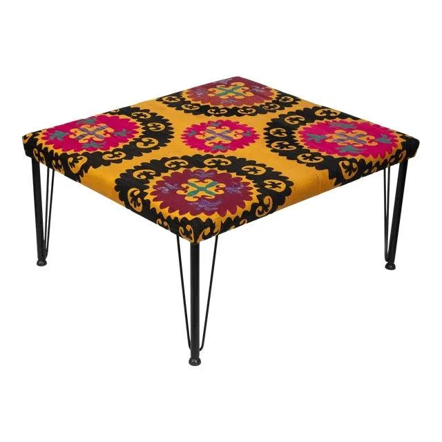 Square Suzani Ottoman - Hairpin Legs