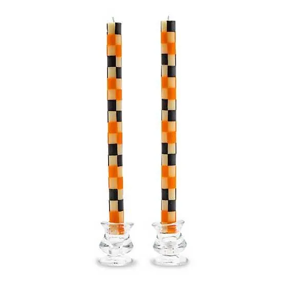 Check Black & Orange Dinner Candles, Set of 2