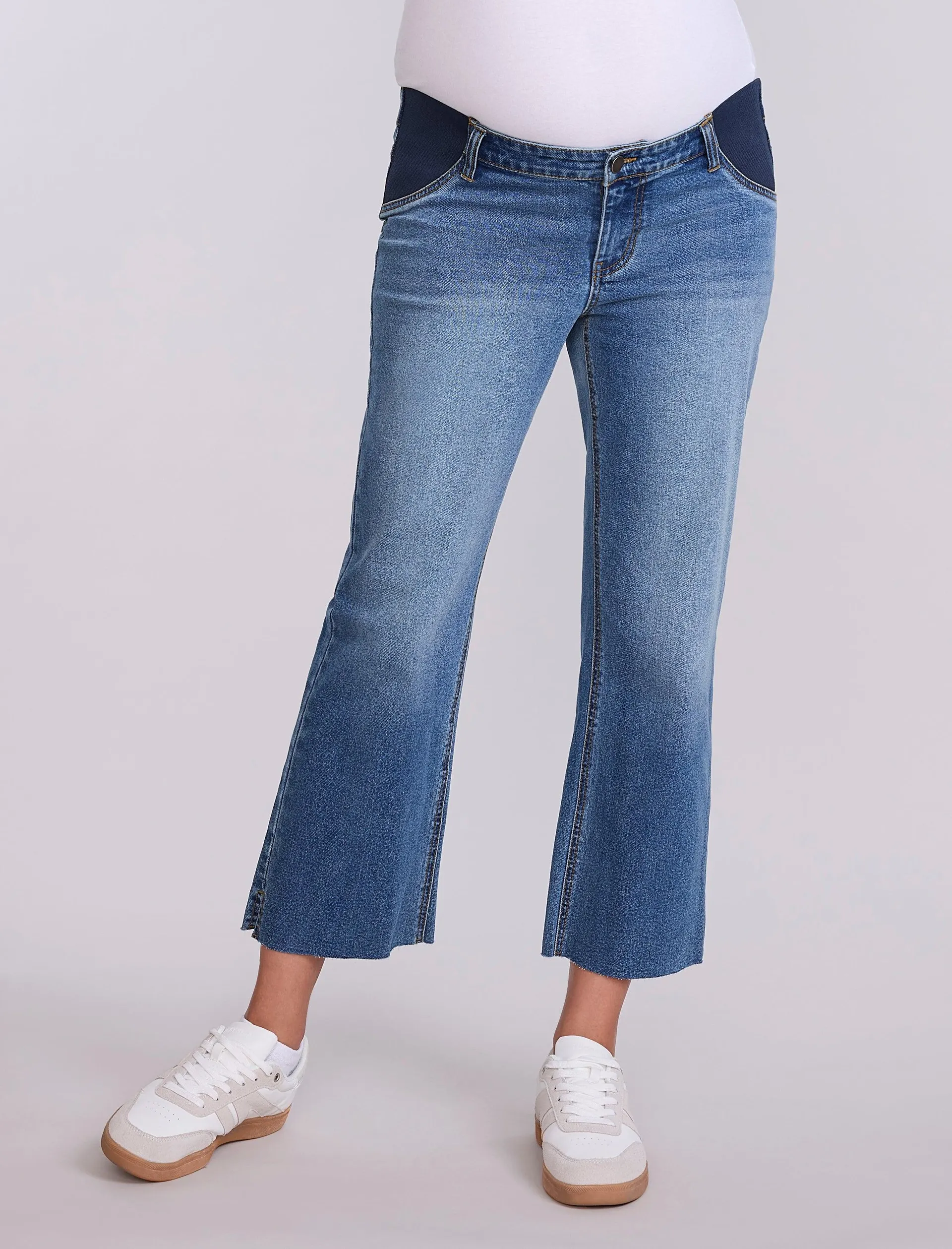 Crop Wide Leg Jeans with Elastic Pocket Inserts