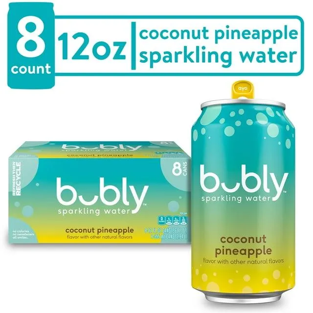 bubly Summer Coconut Pineapple Sparkling Water, 12 fl oz, 8 Pack Cans