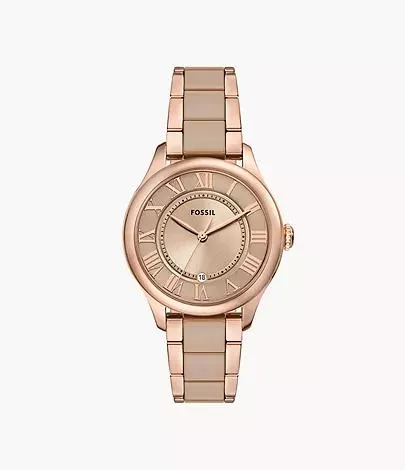 Gilmore Three-Hand Date Rose Gold-Tone and Brown Ceramic Watch