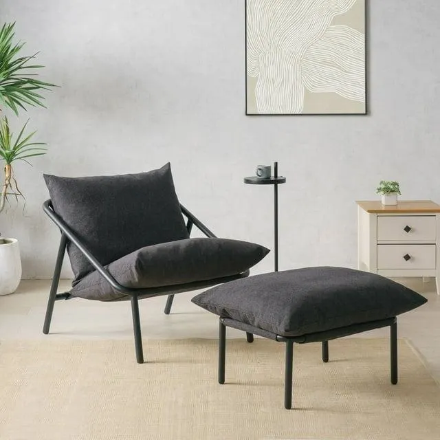 ZINUS Night Therapy Foam Callie Sling Accent Chair with Ottoman and Drink Table