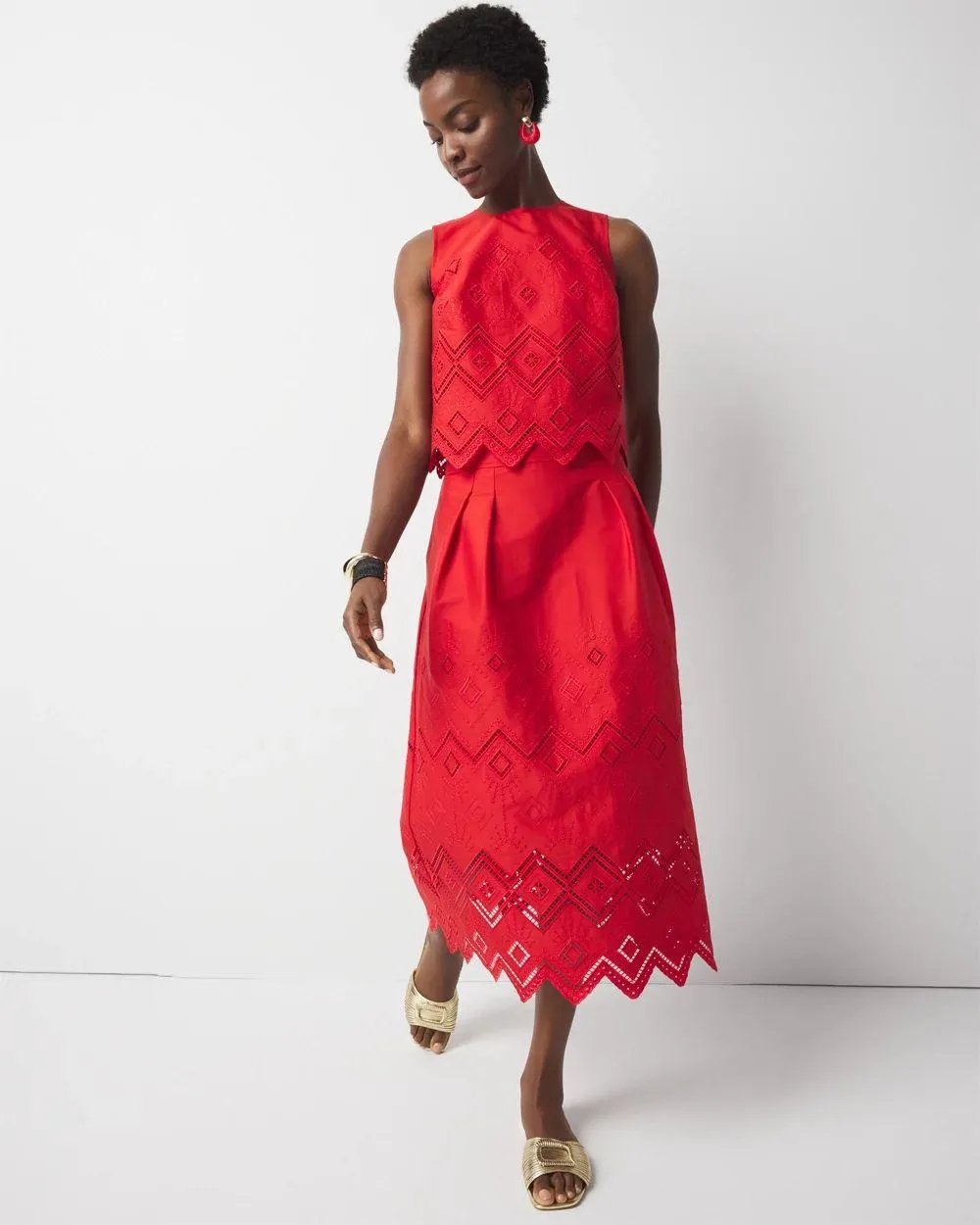 Poplin Eyelet A-Line Skirt