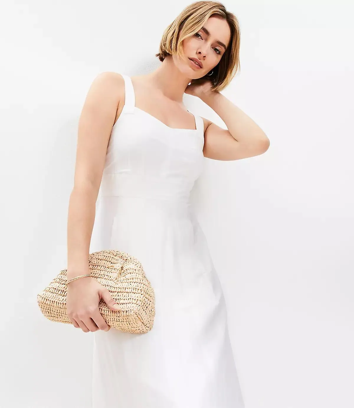 Linen Blend Seamed Midi Pocket Dress