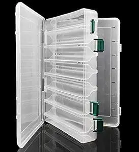 Double-Sided Fishing Lure Hook Tackle Box Visible Hard Plastic Clear Fishing Lure Bait Squid Jig Minnows Hooks Accessory Storage Case Container (Clear-14 Slots)