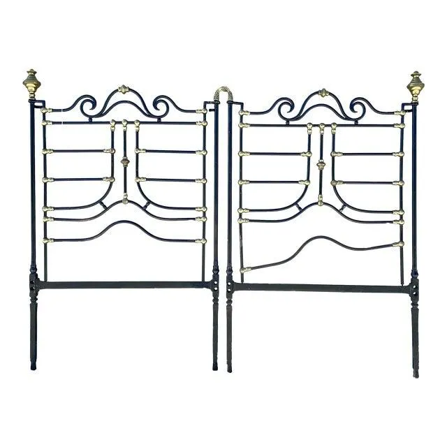 1920s Vintage Brass & Iron Queen Size Headboard