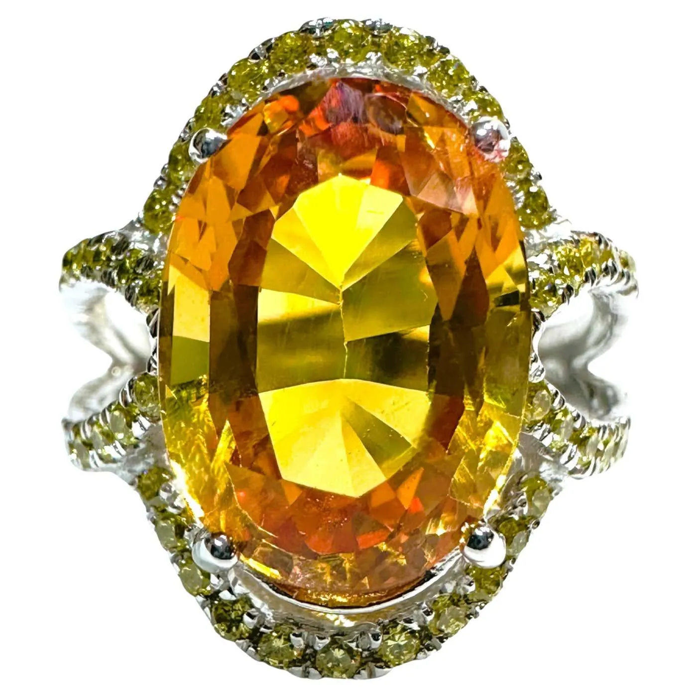 New 7.08 Carat Yellow Sapphire & Diamond Cut Sapphire Sterling Ring Size 6.25