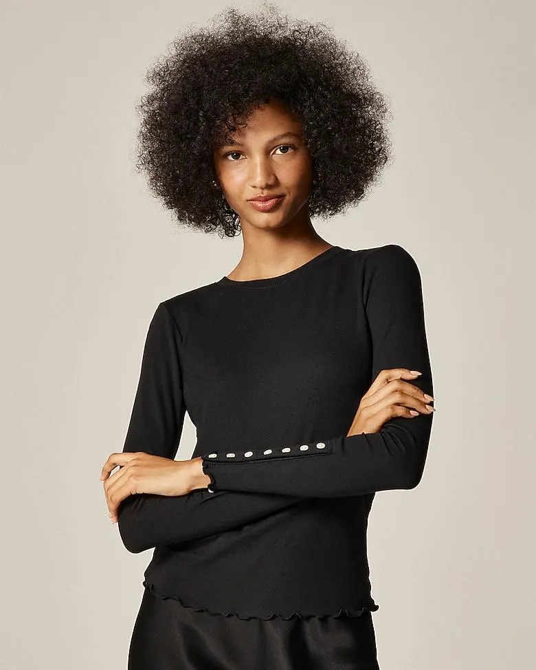 Refined rib long-sleeve T-shirt with button cuffs