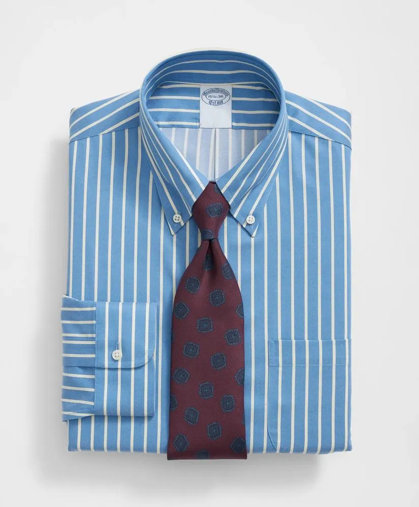 Stretch Supima® Cotton Non-Iron Twill Polo Button Down Collar, Ground Stripe Dress Shirt